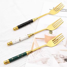 Dinnerware Sets 4/6Pcs Stainless Steel Dinner Fork Gold Cutlery Set Creative Imitation Marble Children's Tableware Kitchen Silverware