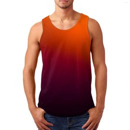 Men's Tank Tops Men'S Casual Vest Sleeveless Gradient Pattern Sports Style Color Matching Polyester Beach Summer Clothing