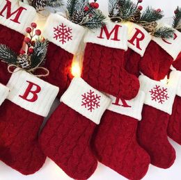 18X14cm Exquisite Christmas Socks Stocking Festive Scene Decoration Knitted Christmas Letter Sock Gift Bag SN4990