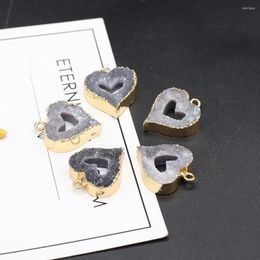 Pendant Necklaces 2pcs/lot Natrual Agates Stone Heart Shape Plating Golden Charms For Making DIY Jewerly Necklace Earrings