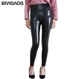 Women's Leggings BIVIGAOS Women's New Fashion PU Leather Leggings Black Leather Pants Female High Waist Leggings Slim Skinny Pencil Pants Women T221020