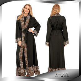 Ethnic Clothing Donsignet Muslim Dress Fashion Leopard Print Abya Kimono Cardigan Robe Middle East Eid Duabi Abaya Turkey Belt