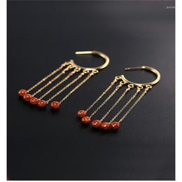 Dangle Earrings DAIMI Liangshan South Red Agate Tassel Gemstones Women's Day Genuine Ran Yellow 14K Gold Injection Long Ear Hook