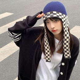 Berets Bomber Hats Men Women Fashion Flying Hat Plaid Knitted Autumn And Winter Ear Protection Braided Woollen Retro Bonnets