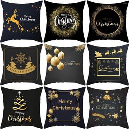 Christmas Decorations LuanQI Golden Black Pattern Cushion Cover Merry Decoration For Home Noel Navidad 2022 Xmas Gift Happy Year 2023