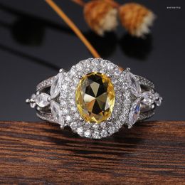 Wedding Rings YOUHAOCC Hollow Yellow Diamond Full Set Zircon Ring Fashion Ladies Engagement Dinner Bridal Jewellery