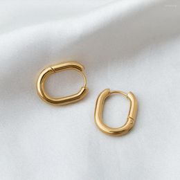 Hoop Earrings Dainty 18K Gold Plated French Modern Stainless Steel Thick Oval Huggie Geometric For Women