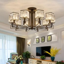 Chandeliers American Led Crystal Chandelier Luxury Retro Black Glass Ceiling Hanging Lamp For Living Dining Room Kitchen Home Decor Fixtures