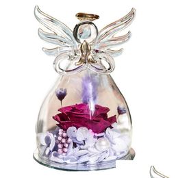 Decorative Flowers Wreaths Valentine Gift Rose Angel Preserved In Glass Ornaments Home Decor Romantic G Dhna2