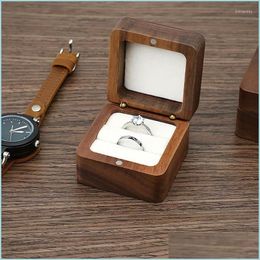 Jewelry Pouches Bags Jewelry Pouches 1Pcs Portable Wood Square Box Wedding Ring Earring Rings Organizer Luxury Gift Packaging Drop Dhju0