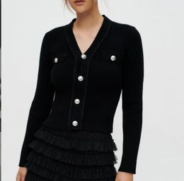 1009 L 2022 Milan Runway Autumn Sweater Long Sleeve V Neck Black Fashion Clothes Womens shang
