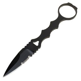 Butterfly 173BK Fixed Blade Knife 440C Black Powdercoat Double Edge Half Serration Blade Full Tang Handle Tactical Knives with Black/Geen Sheath