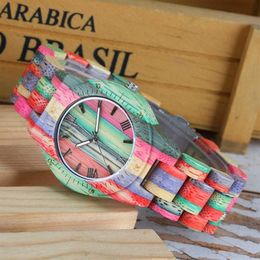 Men Women Fashion Colourful Wood Bamboo Watch Quartz Analogue Handmade Full Wooden Bracelet Luxury Wristwatches Gifts for Lovers SH192582