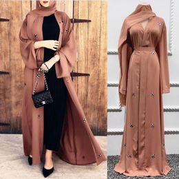 Ethnic Clothing Donsignet Muslim Dress 2022 Dubai Fashion Bead Islamic Cardigan Ramadan Middle East Abaya Turkey Robes Belt