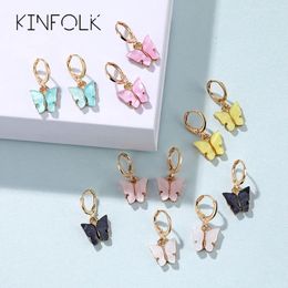 Hoop Earrings KINFOLK Fashion Butterfly Acrylic For Women Dangle Charm Chain Jewellery Charms Earring Bohemian 2022