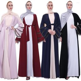 Ethnic Clothing Muslim Dress Cardigan Handmade Colourful Tube Beaded Fashion Women Kimono Horn Sleeves Abaua Dubai Turkey Belt