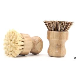 Bamboo Dish Scrub Brushes Kitchen Wooden Cleaning Scrubbers For Washing Cast Iron Pot Natural Sisal Bristles Sea Shipping JNC03