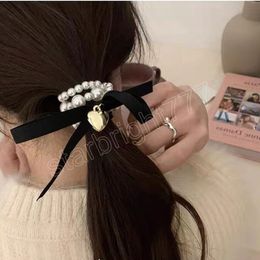 Fashion Pearl Hair Band Korean Bow Scrunchies Girls Women Ponytail Holders Headwear Simple temperament Bracelet Hair Accessories