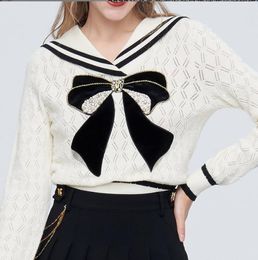 1009 L 2022 Milan Runway Autumn Sweater Long Sleeve Lapel Neck Red White Fashion Clothes Womens shang