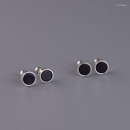 Stud Earrings Real Silver Black Round Fashion Stood Earring For Man Woman Unisex S925 Sterling Simple Jewerly Gift