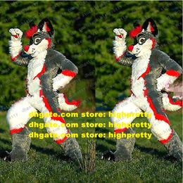 Grey Long Fur Furry Husky Mascot Costume Dog Fox Wolf Fursuit Adult Cartoon Character Suit Carnival Fiesta Anime Costumes zz7582