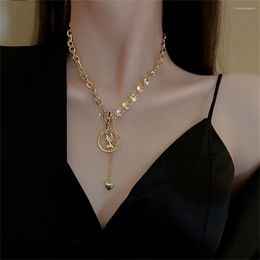 Chains Fashion Metal Coin Chain Necklace Temperament Inlaid With Diamond Y Clavicle Short Style Choker