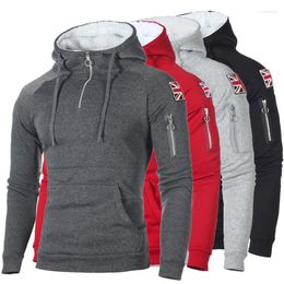 Men's Hoodies Men's & Sweatshirts Fashion Brand Spring Male Casual Men Solid Hoodie Sweatshirt Tops Grey Black Zipper National Flag