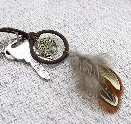 Party Favor Handmade Dreamcatchers Keyrings Natural Feather Life Tree Dreamd Catcher Keychains Ornament Decorative Key Buckle Brown Color RRE15278