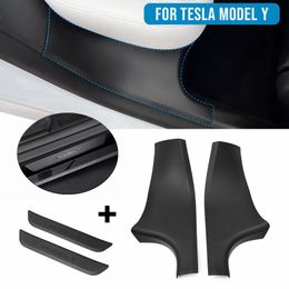 For Tesla Model Y 2021 2022 ABS Rear Door Sill Protector Scuff Plate Cover Door Inner Sill Cover Outer Decor Sticker Accessories