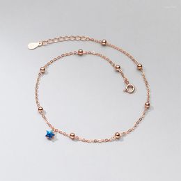 Anklets Minimalist Blue Crystal Star For Women Silver 925 Jewellery Beads Leg Bracelet Foot Chain Ankle Female Girl Gift Wholesale