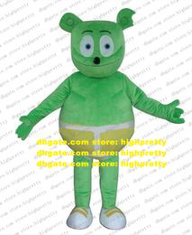 Lovely Green Gummy Bear Gummibar Mascot Costume With Black Small Round Nose Thin Long Green Pants White Shoes No.4600