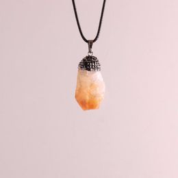 Pendant Necklaces Druzy Fashion Yellow Quartz Point Spike Paved Rhinestone Crystal Stone Necklace Making For Men Women