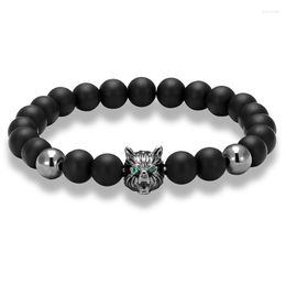 Link Bracelets JAAFAR 2022 Selling Luxury Simple Bracelet Men's Wolf 8 Mm Yoga Stretch Matte Natural Stone Couple Jewelry