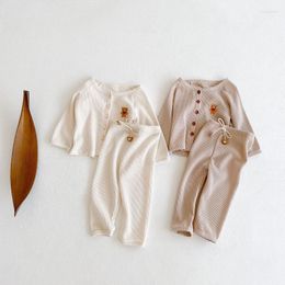 Clothing Sets Embroidery Bear Cute Kawaii Cartoon Korean Style Retro Baby Boy Clothes Set Born Girl Fall 2pcs