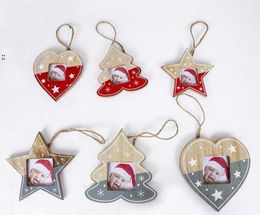 Creative Christmas Photo Frame Ornaments Wooden Picture Frames Heart Star Tree Designs Hanging Pendants For Indoor Decoration BBB16548