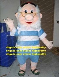 Lively Glass Old Man Mascot Costume Mascotte Captain Hook Peter Pan Adult With Big Red Hat White Bushy Beard No.2789