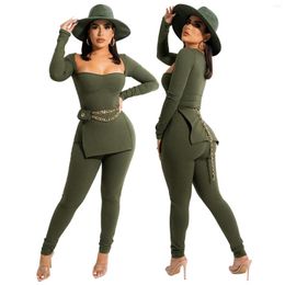 Women's Two Piece Pants 2022 Autumn Women Ribbed Set Fashion Slim Tube Top Legging Sexy Bodycon Party Club Outfit Suits Female