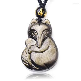 Pendant Necklaces Obsidian Necklace Handmade Carving Cute Lucky Amulet Crystal Charm Men Women Beads Rope Jewellery