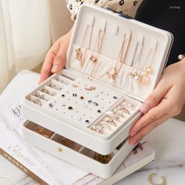 Jewelry Pouches Style Drawer Cases PU Leather Ring Earring Organizer With Mirror Large Space Storage Accessory Holder Gift