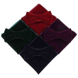 Linbaiway Mens Velvet Bowtie Handkerchief Set For Men Banquet Tie Butterfly Pocket Square Towel Set Custom J220816