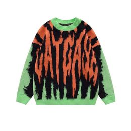 Мужчина -дизайнерский свитер осенний корея в стиле INS Street Wear Pritting Print o Nece Green Contrast Hoodie Loose Works Women