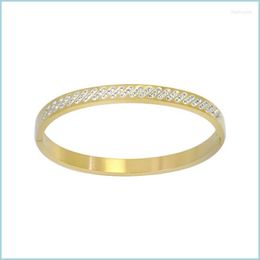 Bangle Bangle Bevelled Exaggerated Stainless Steel Bracelet Korean Fashion Fl Diamond Snap Bracelets Christmas Gifts Jewellery Couple B Dhfrv