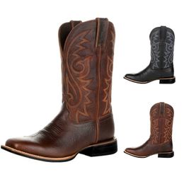 Tall Boots Fashion Vintage Men Embroidered Mens Shoes Couple Western Cowboy Rider Booties Botas Hombre Botines 22102 43 s