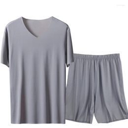 Mens Sleepwear Ice Silk Men Solid Pyjamas Set Short Sleeve Summer Homewear Plus Size Size 3xl 4XL Male Pijama Pyjamas Suit Loose Nightwear