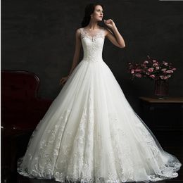 Dresses Vestido De Noiva Ball Gown V-Neck Tulle Lace Crystal Beaded Elegant Wedding Gowns Custom Made 403