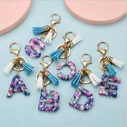 Beautiful and Fashionable 26 English Alphabet Keychain Transparent Acrylic Crystal Tassel Pendant Bag Pendant Pendant Christmas Gift C1022