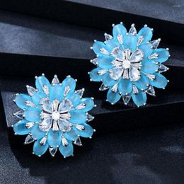 Dangle Earrings GODKI Trendy Feather Blue Flower For Women Wedding Cubic Zirconia Dubai Bridal Costume Jewellery Summer Party