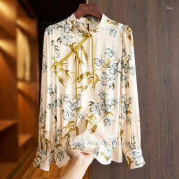 Ethnic Clothing 2022 Chinese Traditional Qipao Women Retro Flower Print Satin Blouse National Hanfu Oriental Tang Suit Shirts