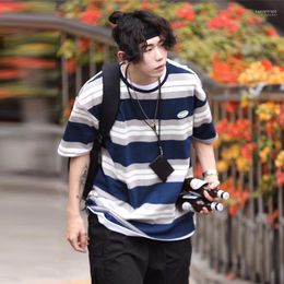 Men's T Shirts Wed Shui Yao Day Rest Line Stripe Neutral Round Neck Half Sleeve T-shirt Loose And Versatile Short Top Men's Fashion