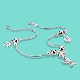 Anklets Summer 925 Sterling Silver Anklet Female Cartoon Pendant Solid Ankle Bracelet 26CM Women's Body Jewelry Birthday Gift